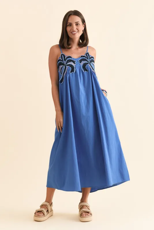 Essen Cobalt Cotton Poplin Embroidered Dress sold by Blue Bungalow