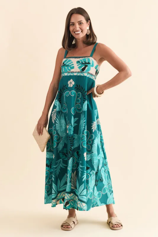 Haly Blue Tropical Cotton Poplin Dress sold by Blue Bungalow