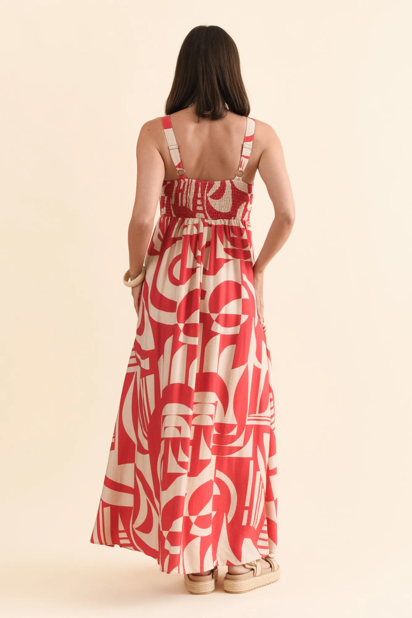 Mykonos Red Abstract Linen Cotton Dress sold by Blue Bungalow product image thumbnail 4