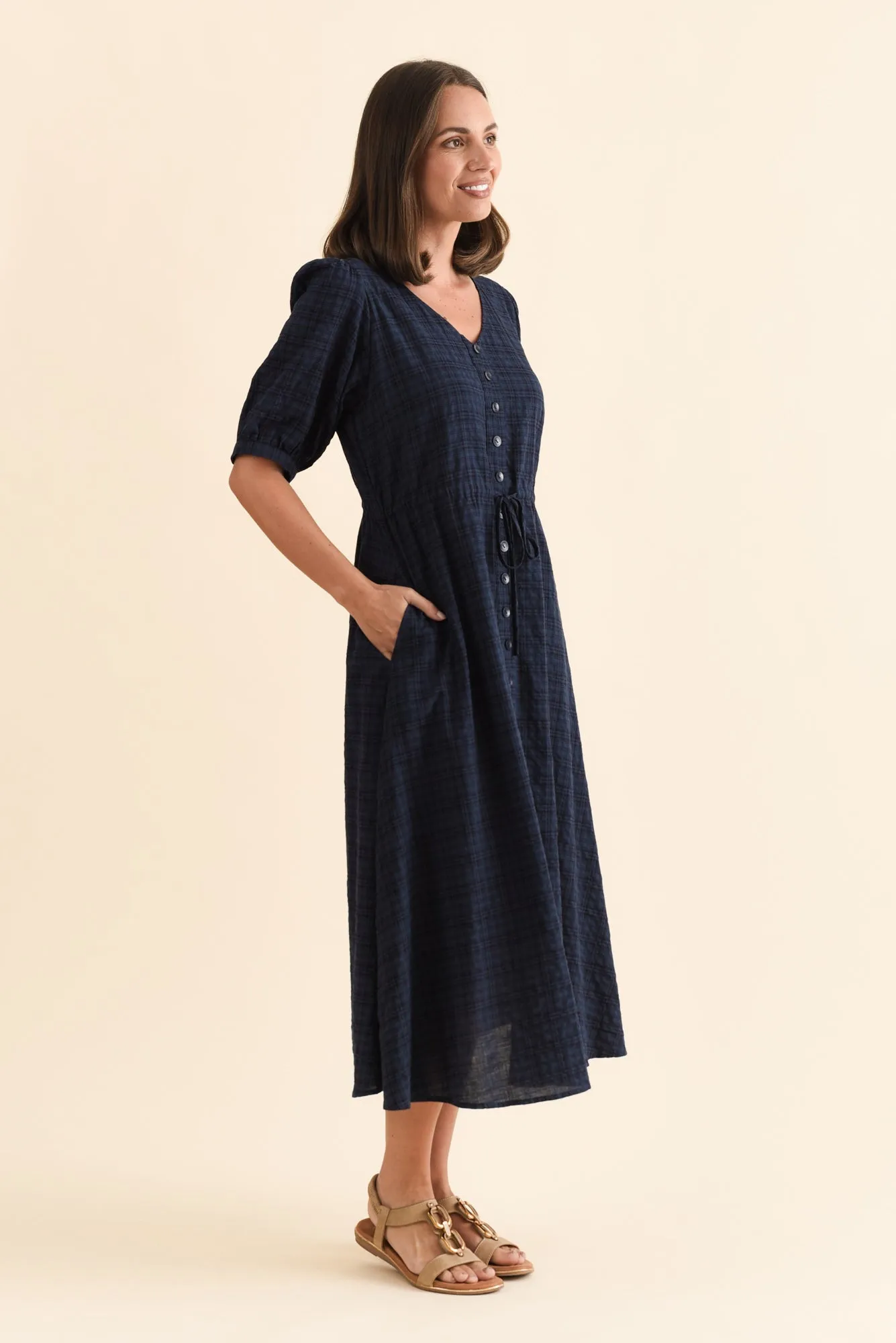 Weslyn Navy Check Cotton Blend Dress sold by Blue Bungalow product image thumbnail 3