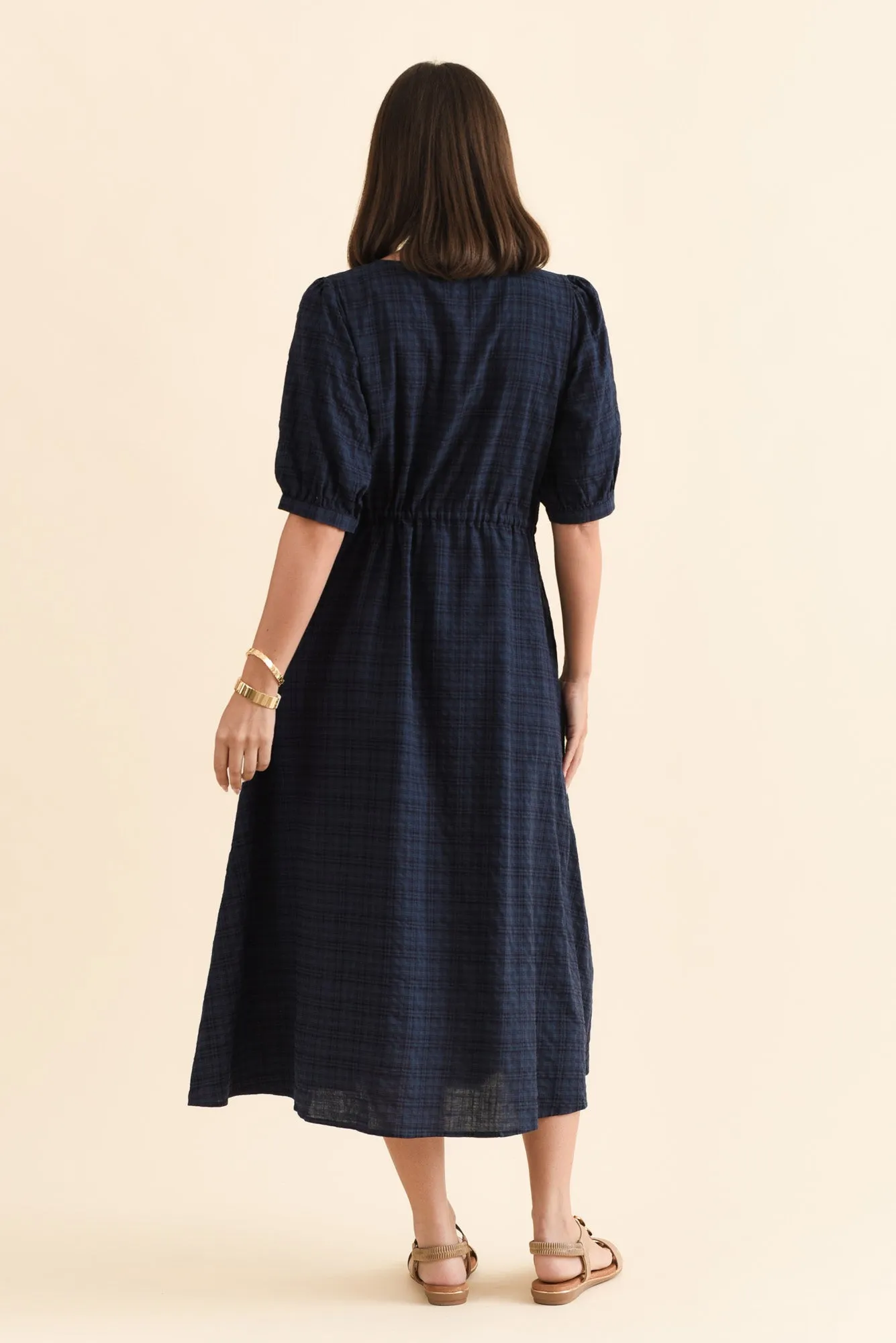 Weslyn Navy Check Cotton Blend Dress sold by Blue Bungalow product image thumbnail 4
