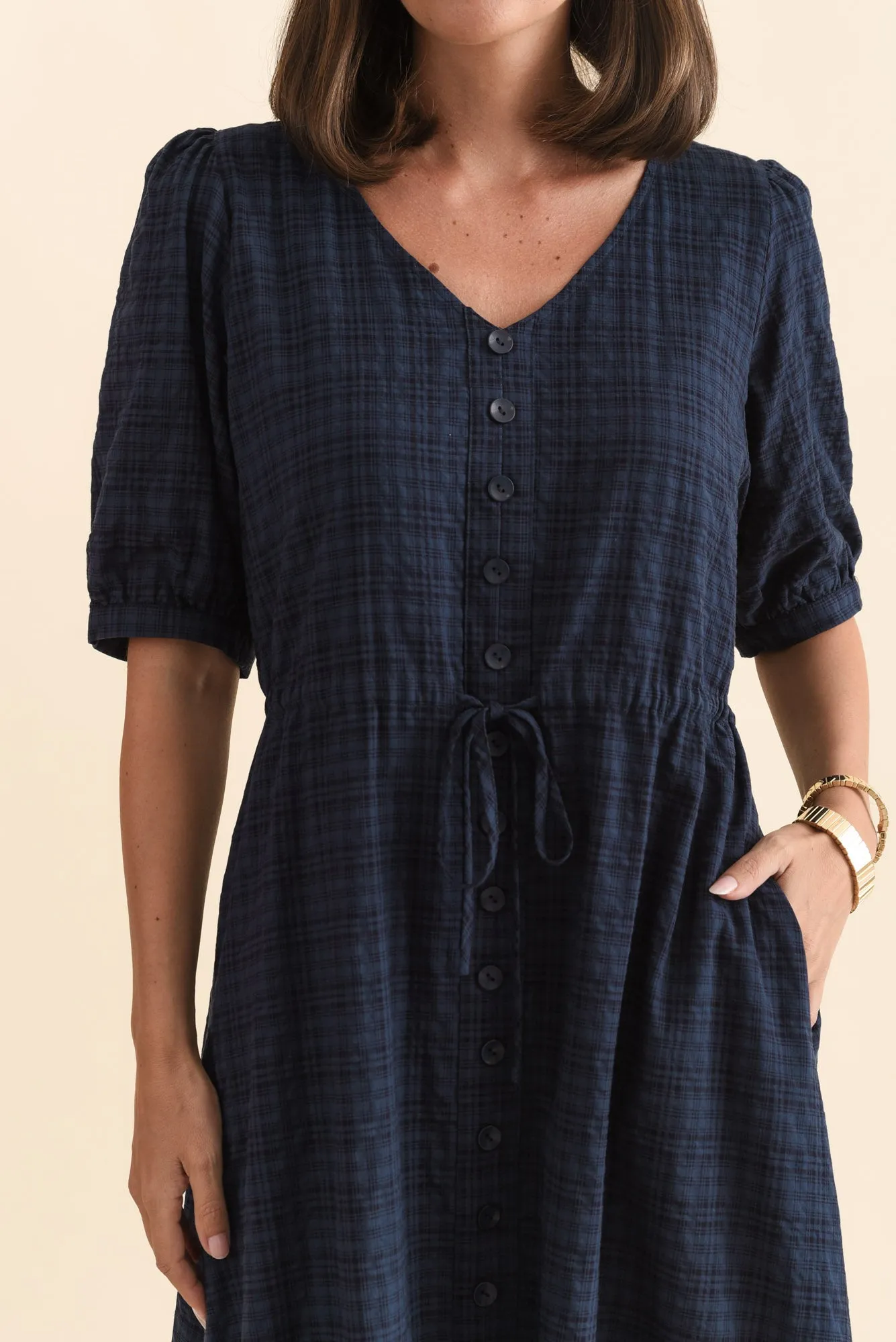 Weslyn Navy Check Cotton Blend Dress sold by Blue Bungalow product image thumbnail 5