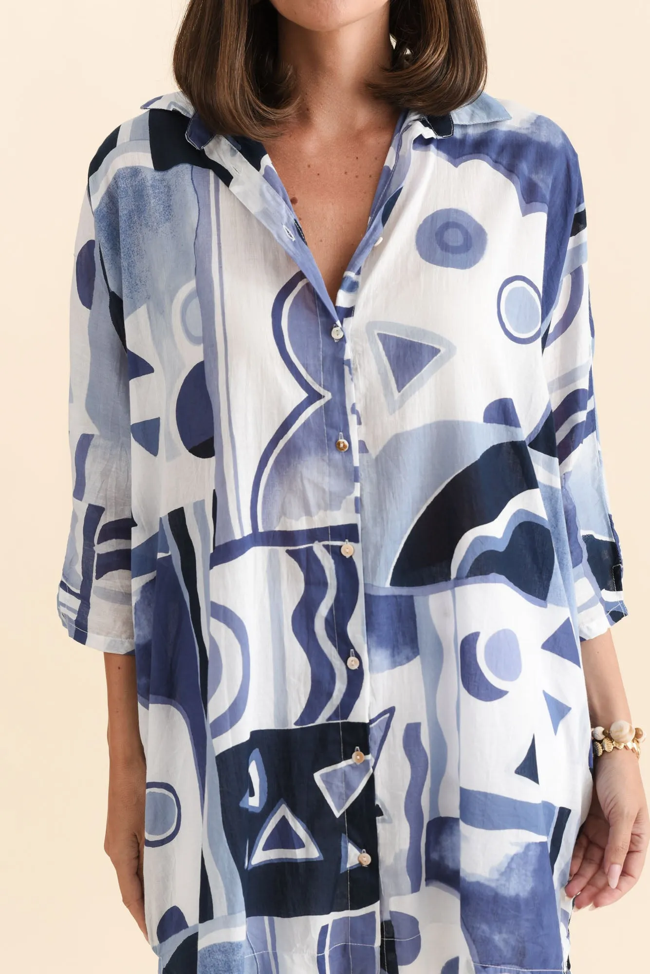 Norla Blue Abstract Cotton Shirt sold by Blue Bungalow product image thumbnail 5