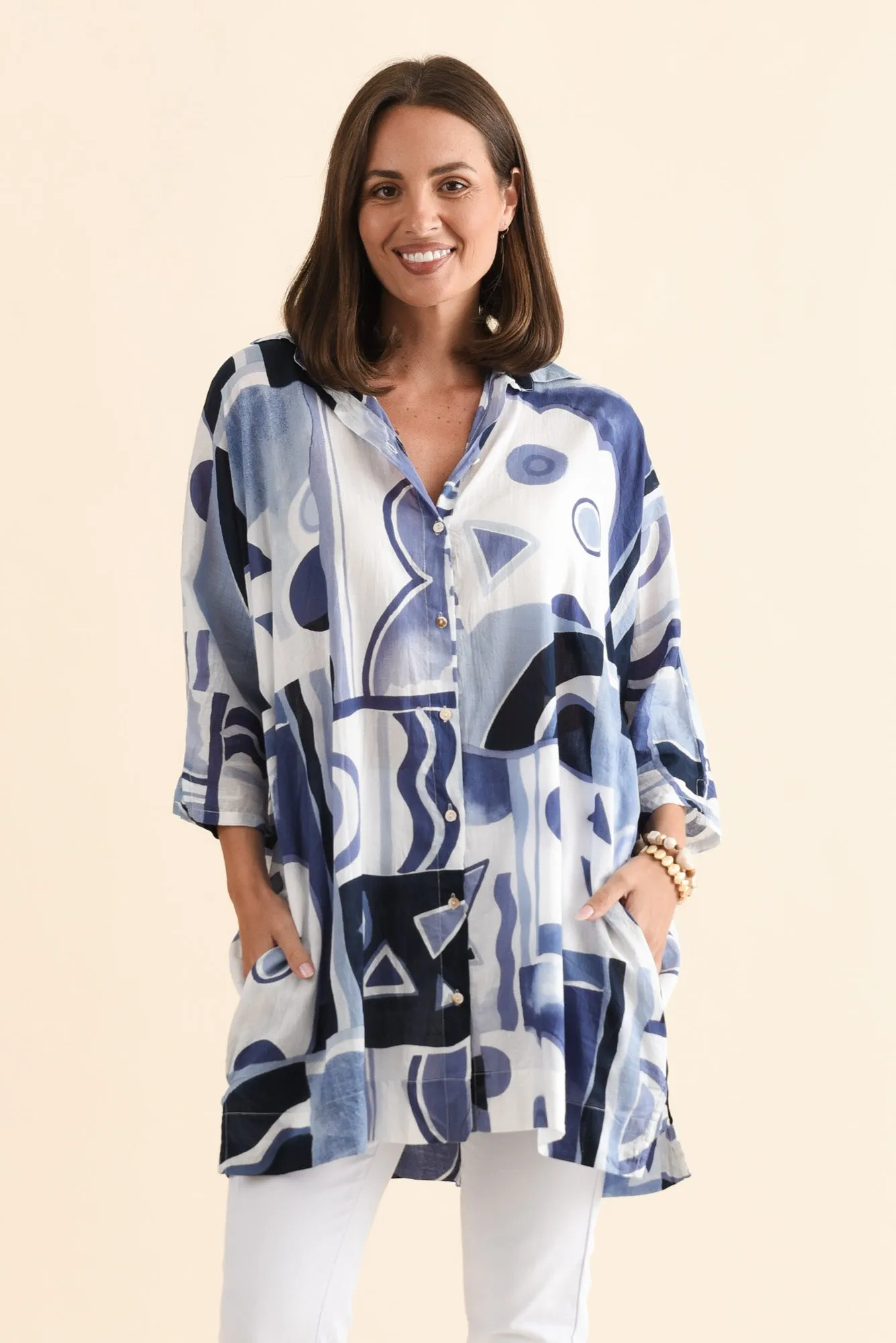 Norla Blue Abstract Cotton Shirt sold by Blue Bungalow