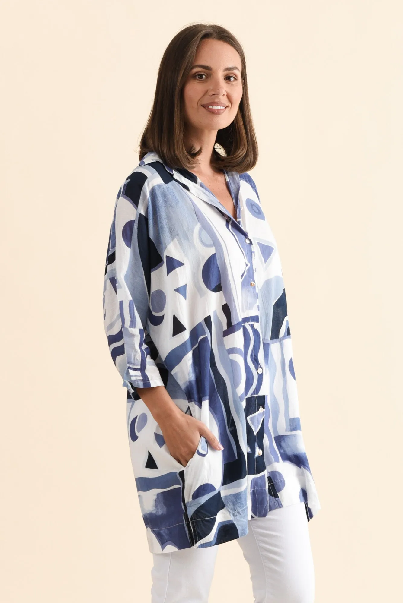 Norla Blue Abstract Cotton Shirt sold by Blue Bungalow product image thumbnail 3
