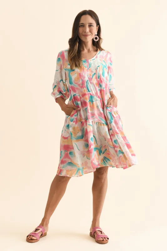 Esta Pink Abstract Sleeved Dress sold by Blue Bungalow
