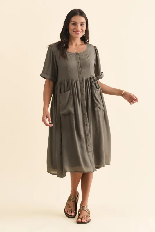 Rayna Khaki Button Dress sold by Blue Bungalow