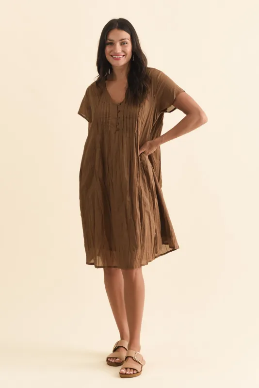 Sabina Mocha Crinkle Cotton Dress sold by Blue Bungalow