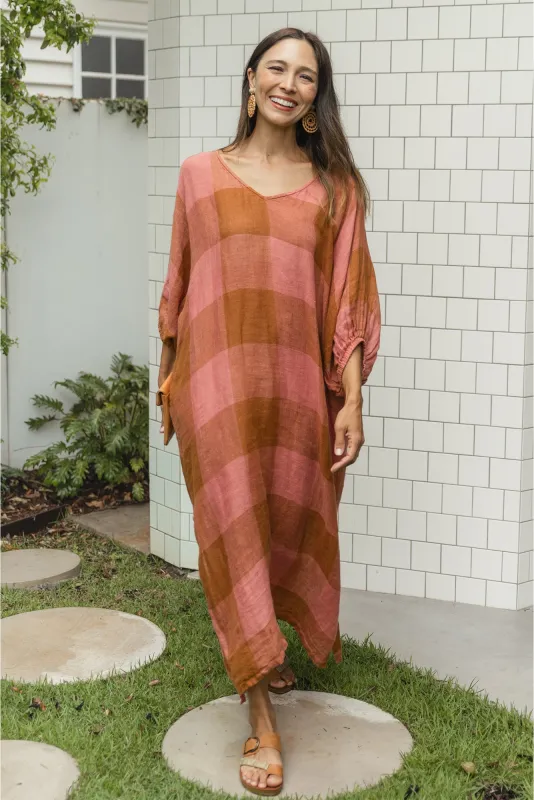 Marcel Orange Check Linen Dress sold by Blue Bungalow
