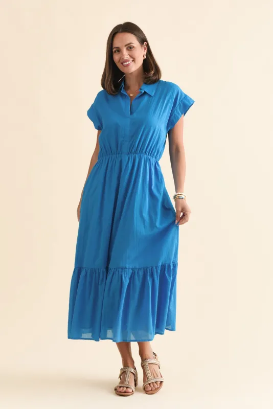 Freya Cobalt Cotton Collared Dress sold by Blue Bungalow