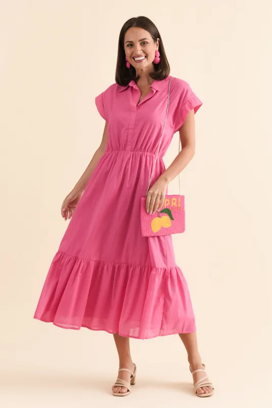 Freya Pink Cotton Collared Dress sold by Blue Bungalow