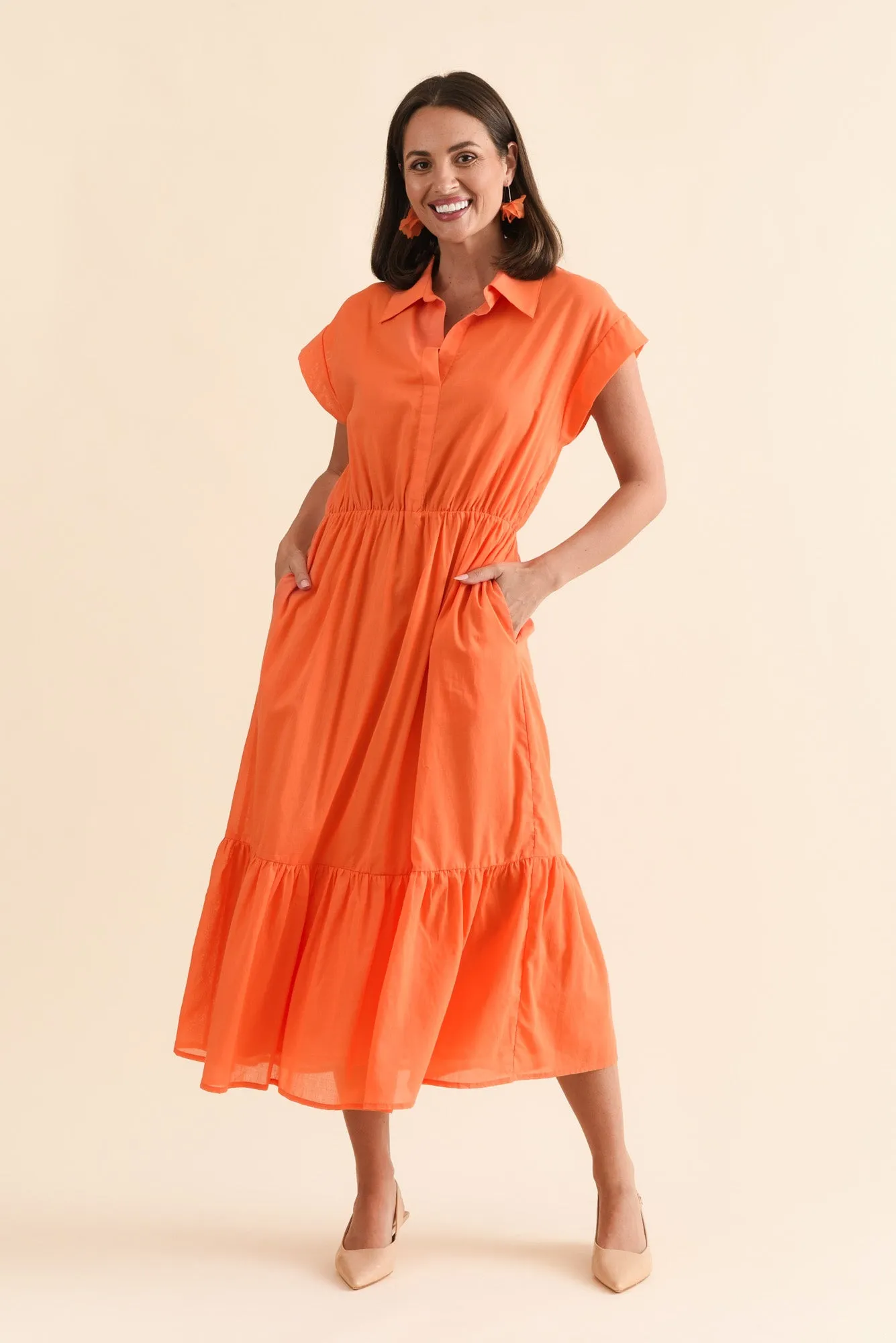 Freya Orange Cotton Collared Dress sold by Blue Bungalow product image thumbnail 2
