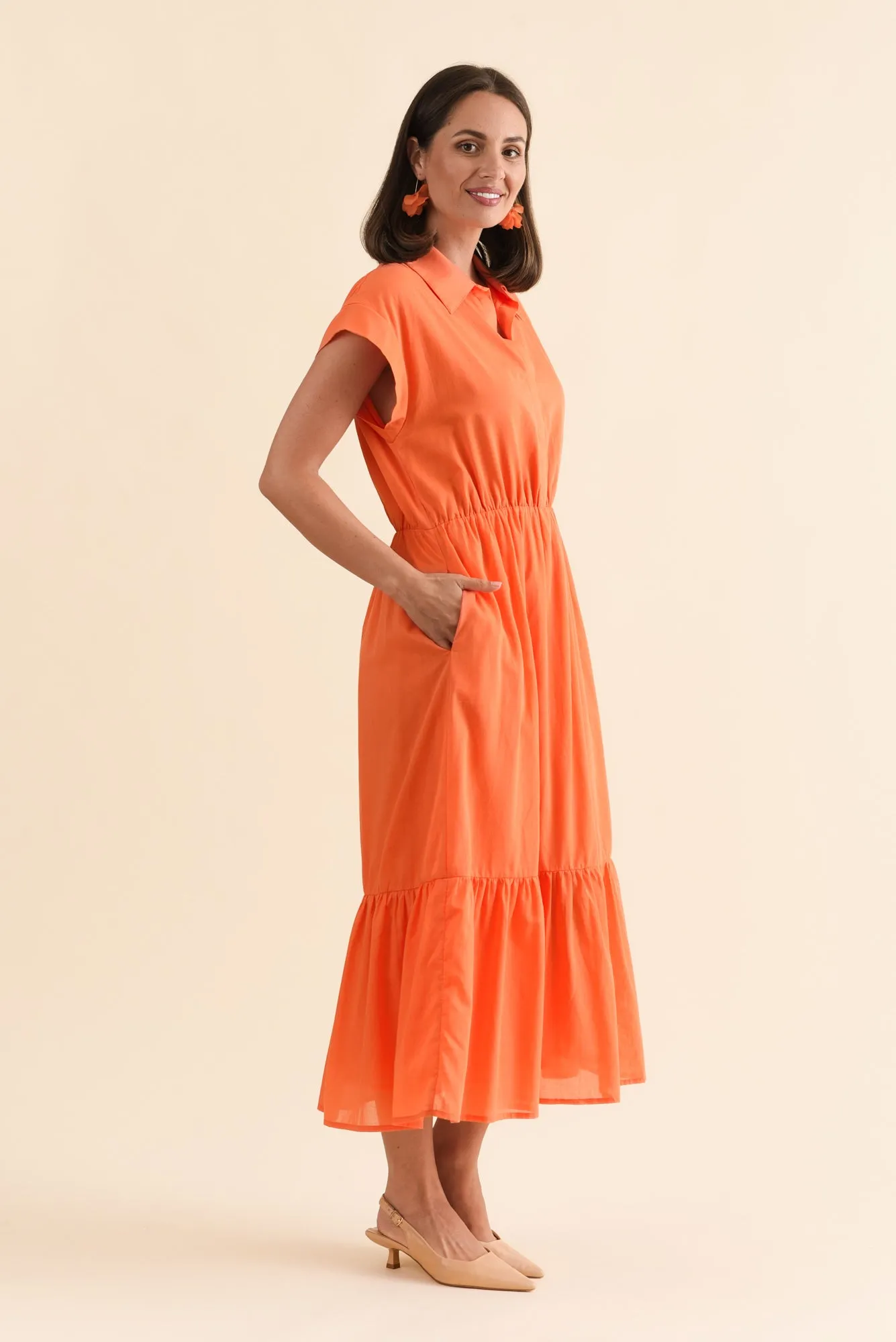 Freya Orange Cotton Collared Dress sold by Blue Bungalow product image thumbnail 3