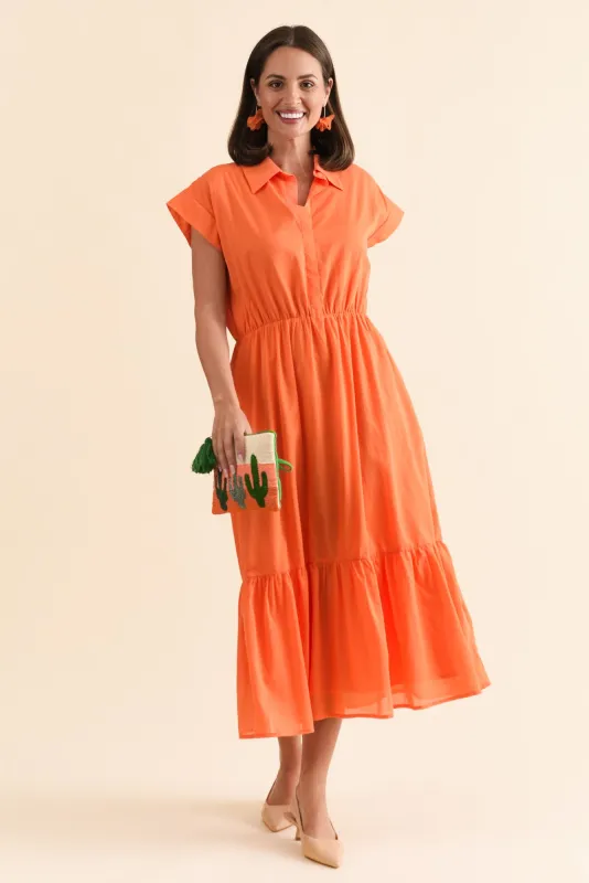 Freya Orange Cotton Collared Dress sold by Blue Bungalow