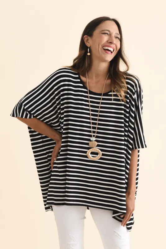 Sorronda Black Stripe Bamboo Batwing Top sold by Blue Bungalow
