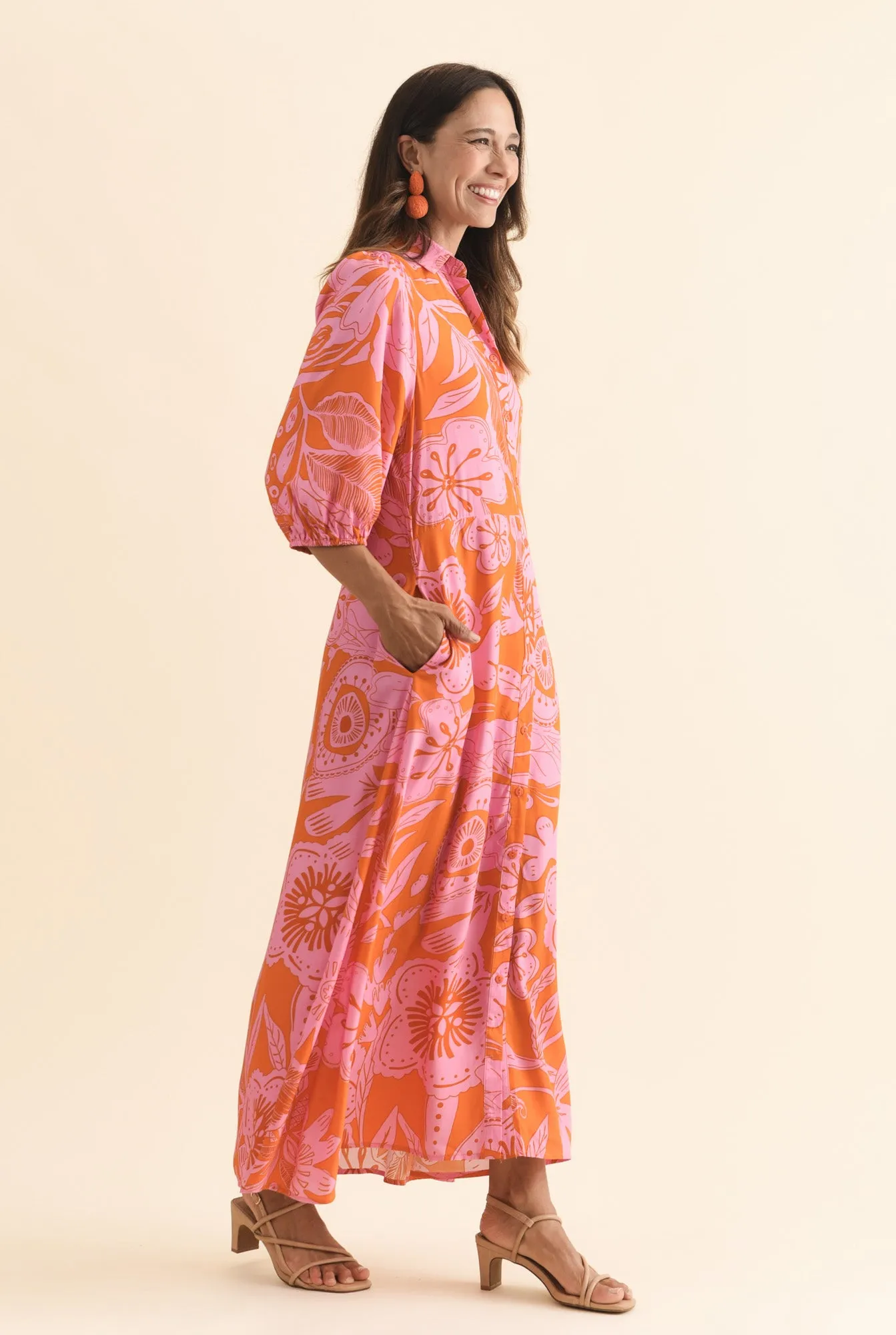 Trinity Orange Floral Tie Dress sold by Blue Bungalow product image thumbnail 4