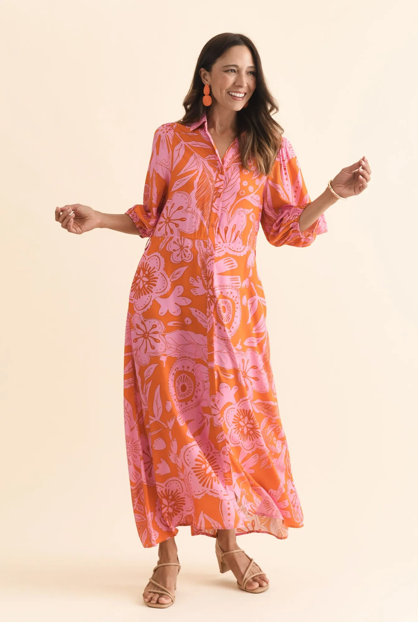 Trinity Orange Floral Tie Dress sold by Blue Bungalow product image thumbnail 2