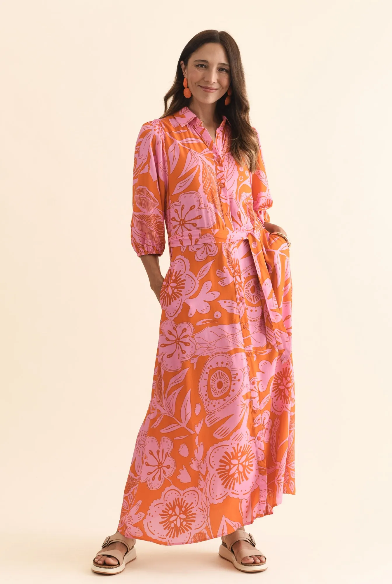 Trinity Orange Floral Tie Dress sold by Blue Bungalow product image thumbnail 3