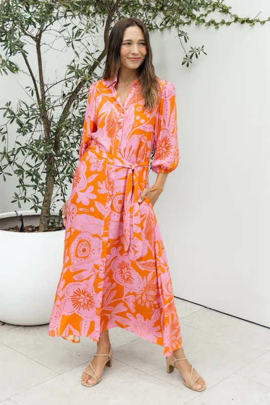 Trinity Orange Floral Tie Dress sold by Blue Bungalow