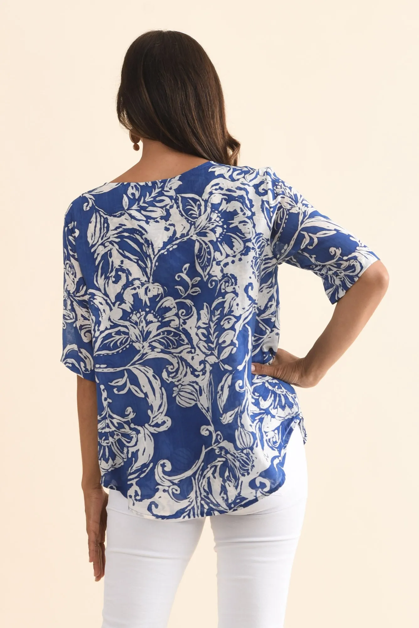 Yasmin Blue Abstract Layered Button Top sold by Blue Bungalow product image thumbnail 4
