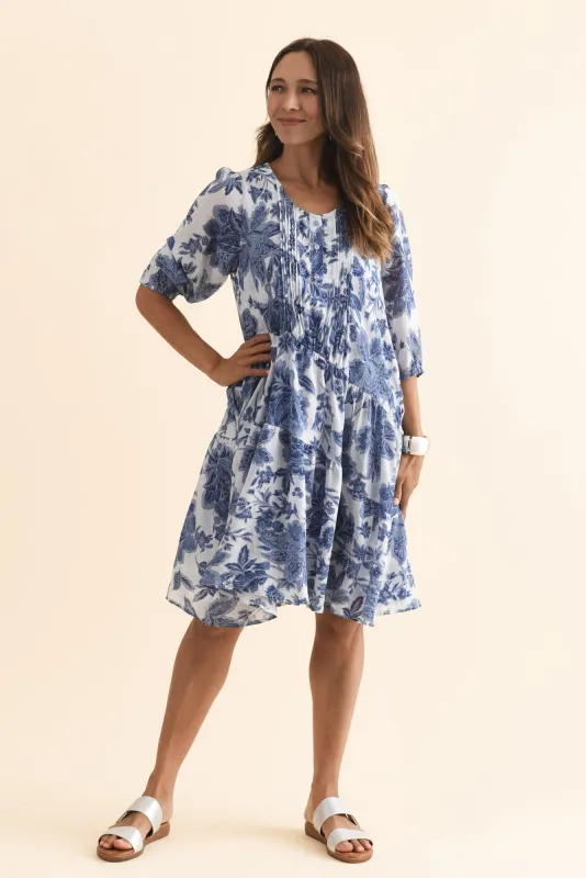 Esta Blue Floral Sleeved Dress sold by Blue Bungalow
