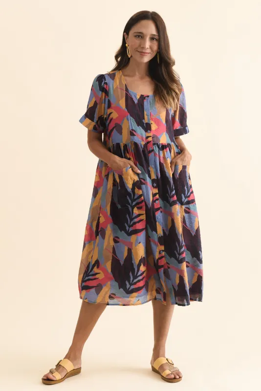 Rayna Blue Leaf Button Dress sold by Blue Bungalow