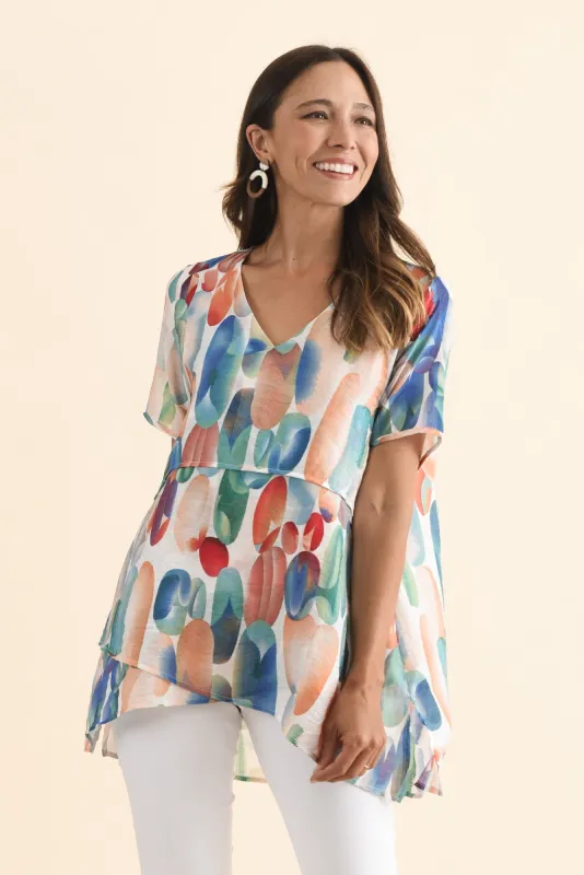 Alvina Blue Abstract Layered Tunic Top sold by Blue Bungalow