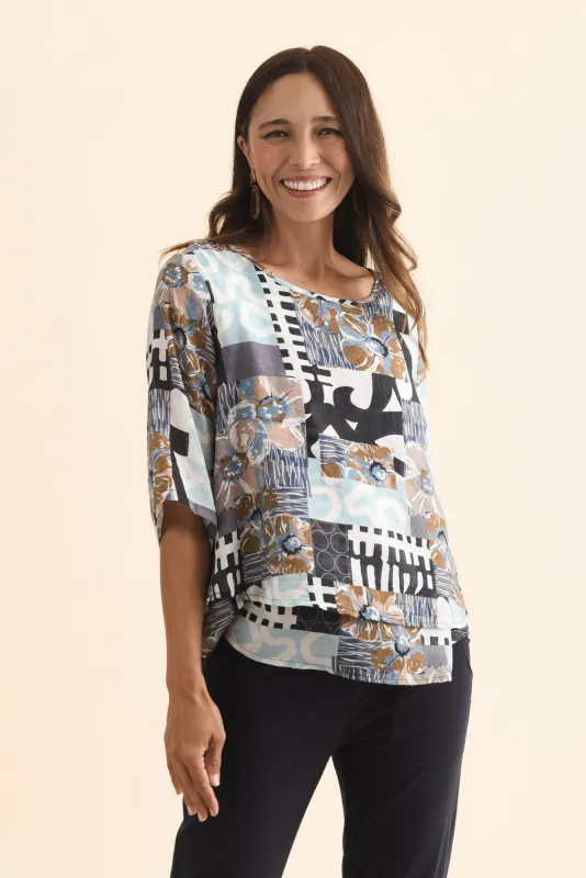 Liora Brown Patchwork Layered Top sold by Blue Bungalow