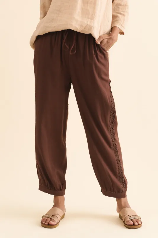 Beretta Chocolate Lace Linen Blend Pants sold by Blue Bungalow