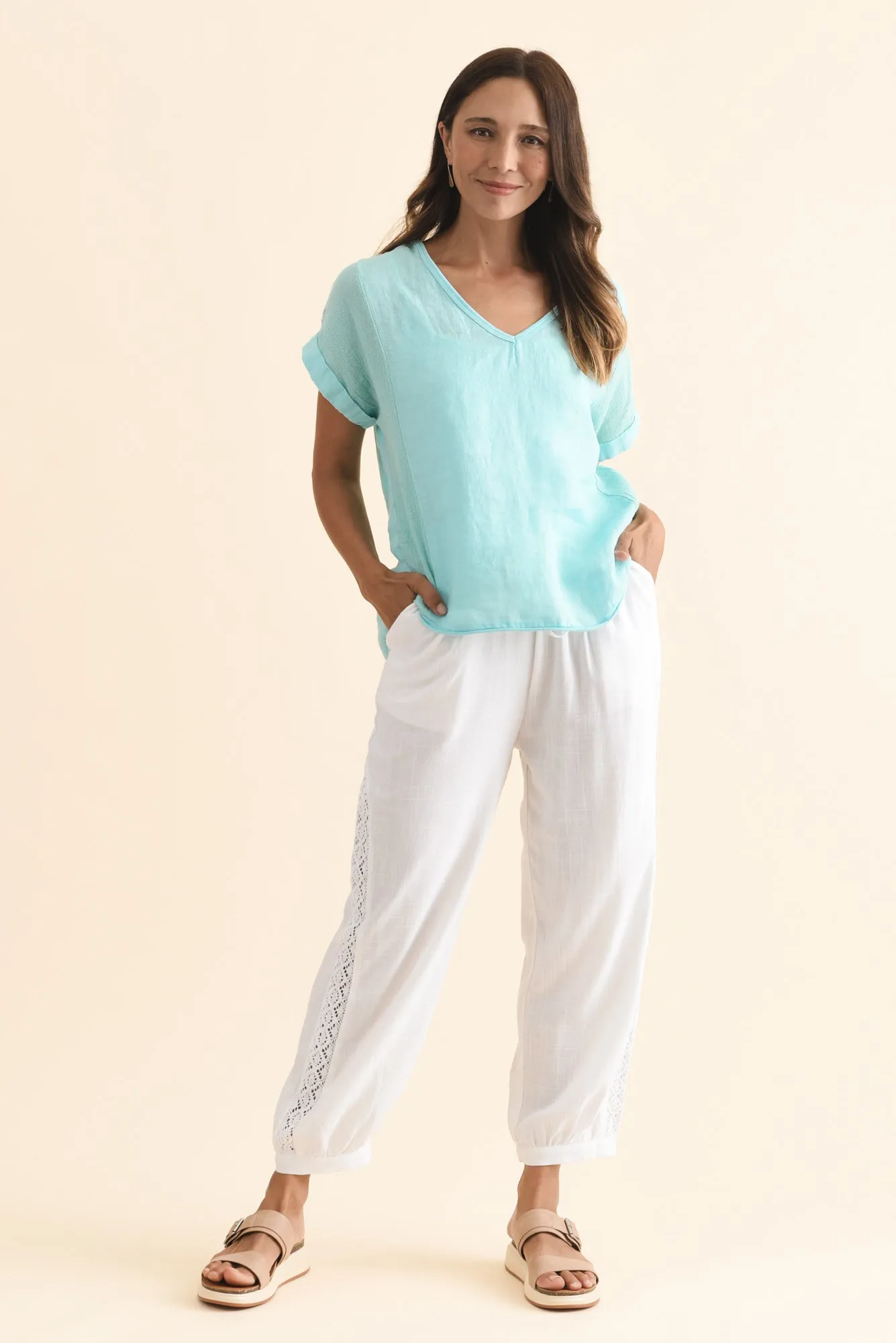 Beretta White Lace Linen Blend Pants sold by Blue Bungalow product image thumbnail 3