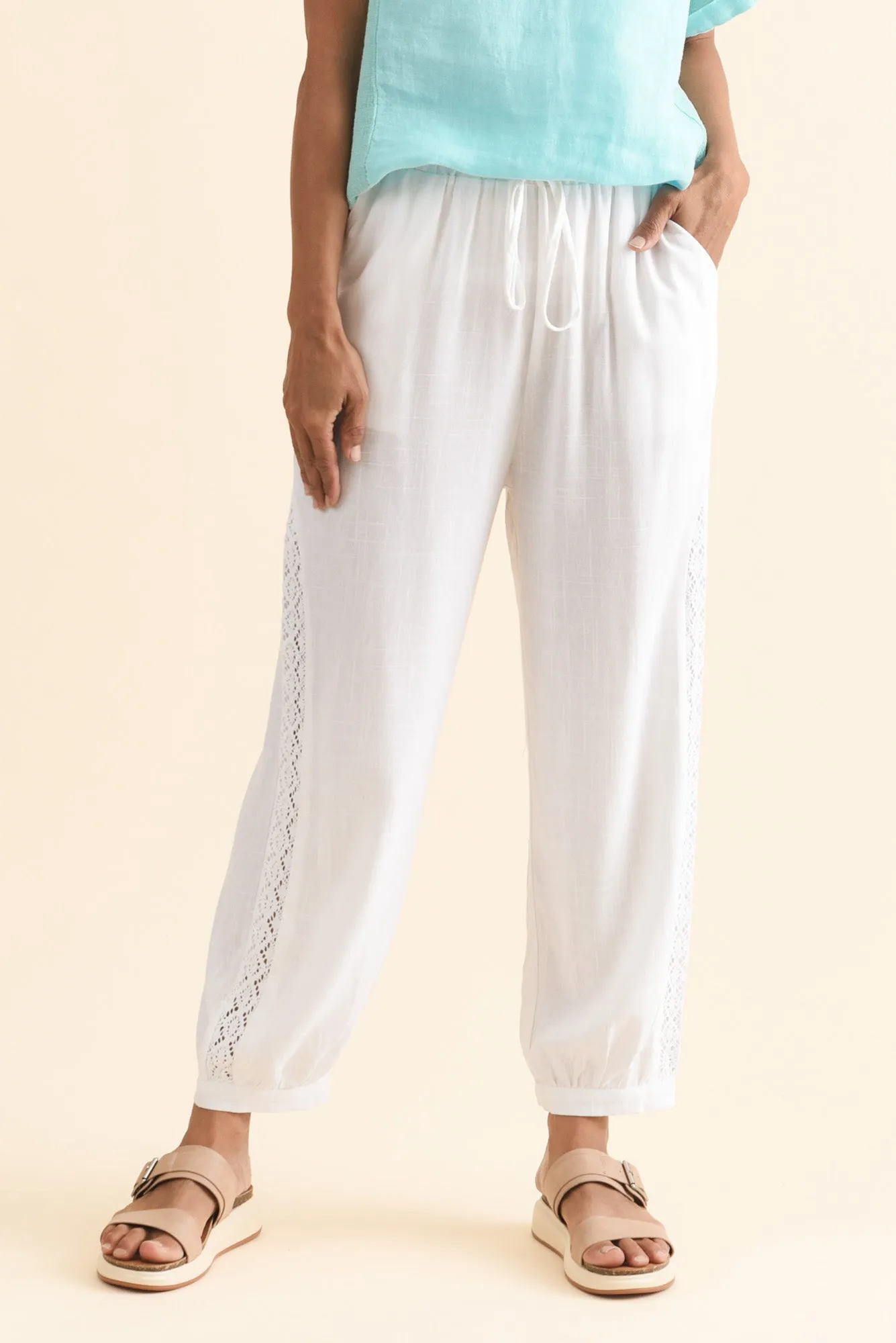 Beretta White Lace Linen Blend Pants sold by Blue Bungalow product image thumbnail 2