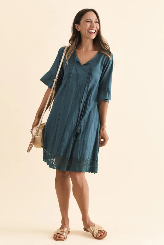 Cayman Teal Cotton Tunic Dress sold by Blue Bungalow