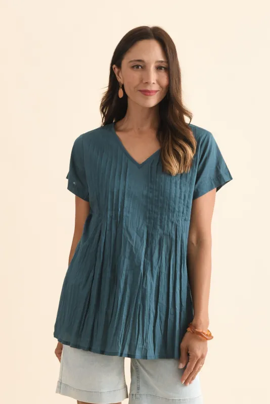 Fia Teal Crinkle Cotton Top sold by Blue Bungalow