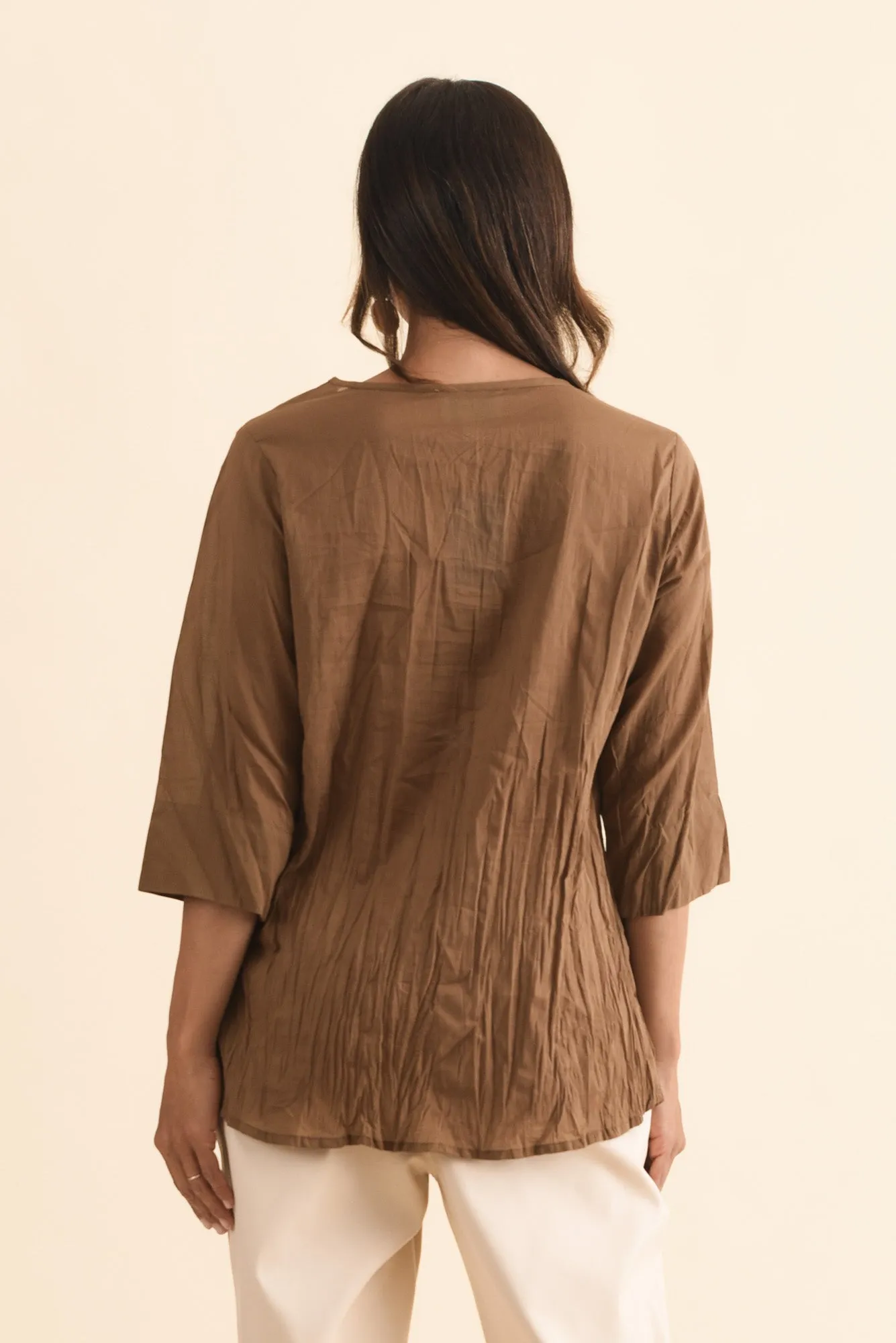 Fia Mocha Sleeved Crinkle Cotton Top sold by Blue Bungalow product image thumbnail 4