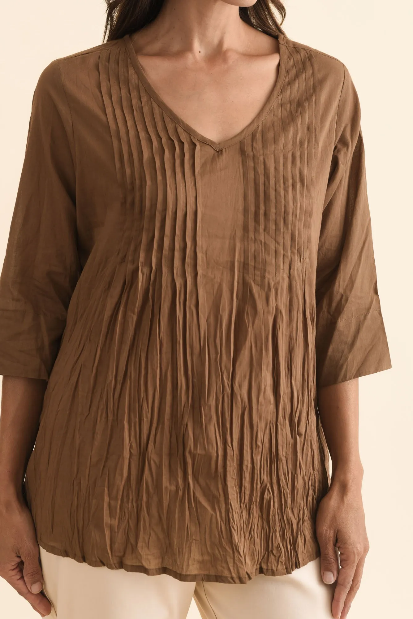 Fia Mocha Sleeved Crinkle Cotton Top sold by Blue Bungalow product image thumbnail 5