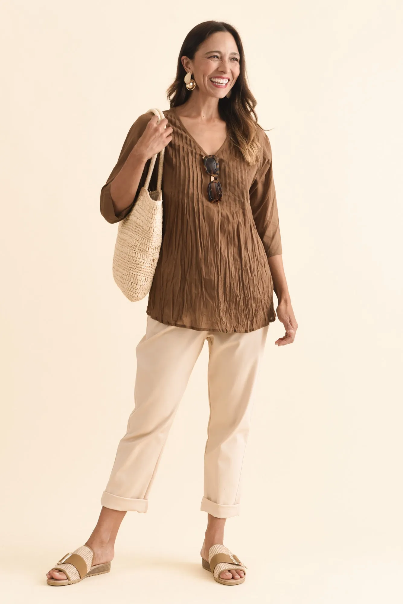 Fia Mocha Sleeved Crinkle Cotton Top sold by Blue Bungalow product image thumbnail 2