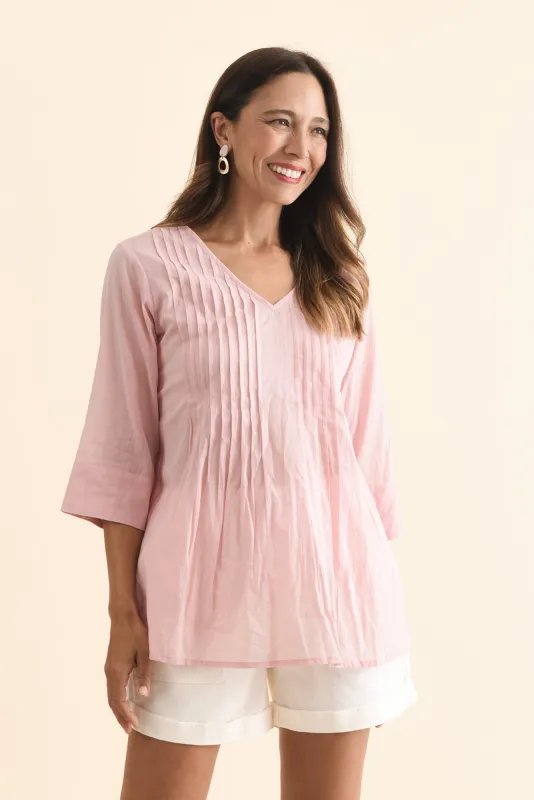 Fia Blush Sleeved Crinkle Cotton Top sold by Blue Bungalow