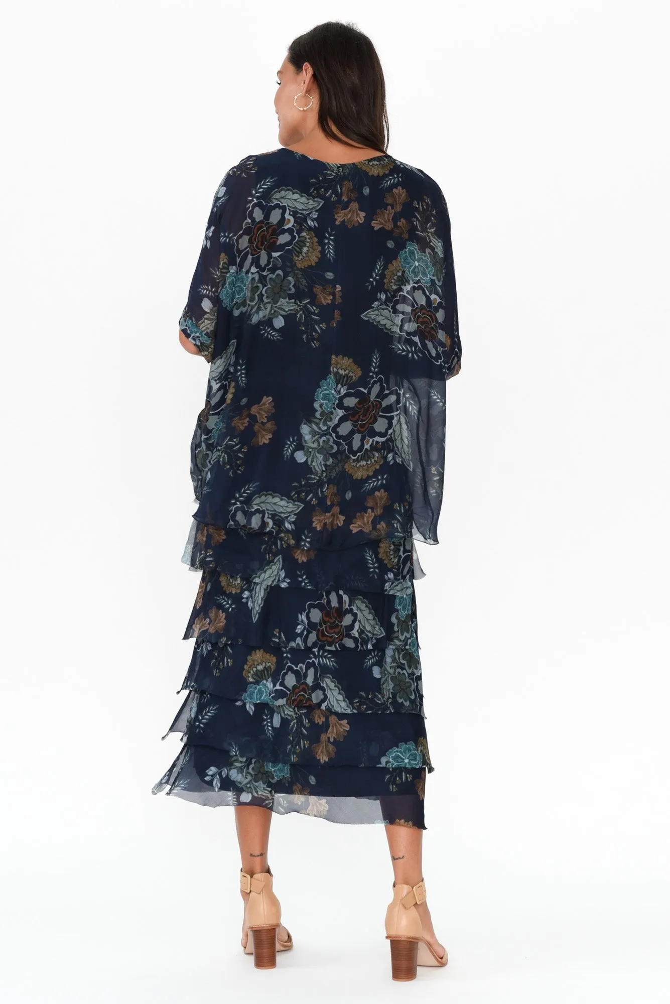 Katerina Navy Flower Silk Overlay Maxi Dress sold by Blue Bungalow product image thumbnail 5
