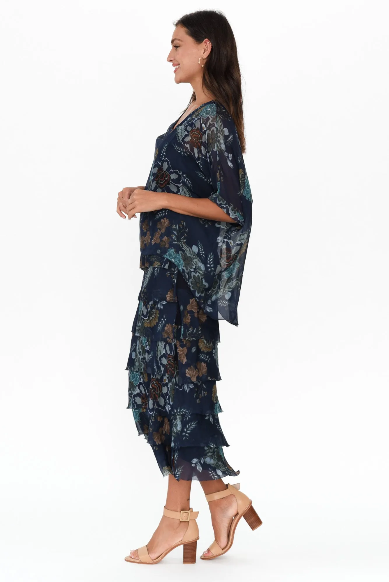 Katerina Navy Flower Silk Overlay Maxi Dress sold by Blue Bungalow product image thumbnail 4