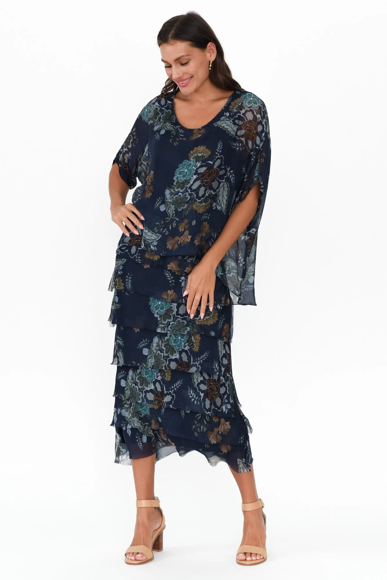 Katerina Navy Flower Silk Overlay Maxi Dress sold by Blue Bungalow product image thumbnail 2