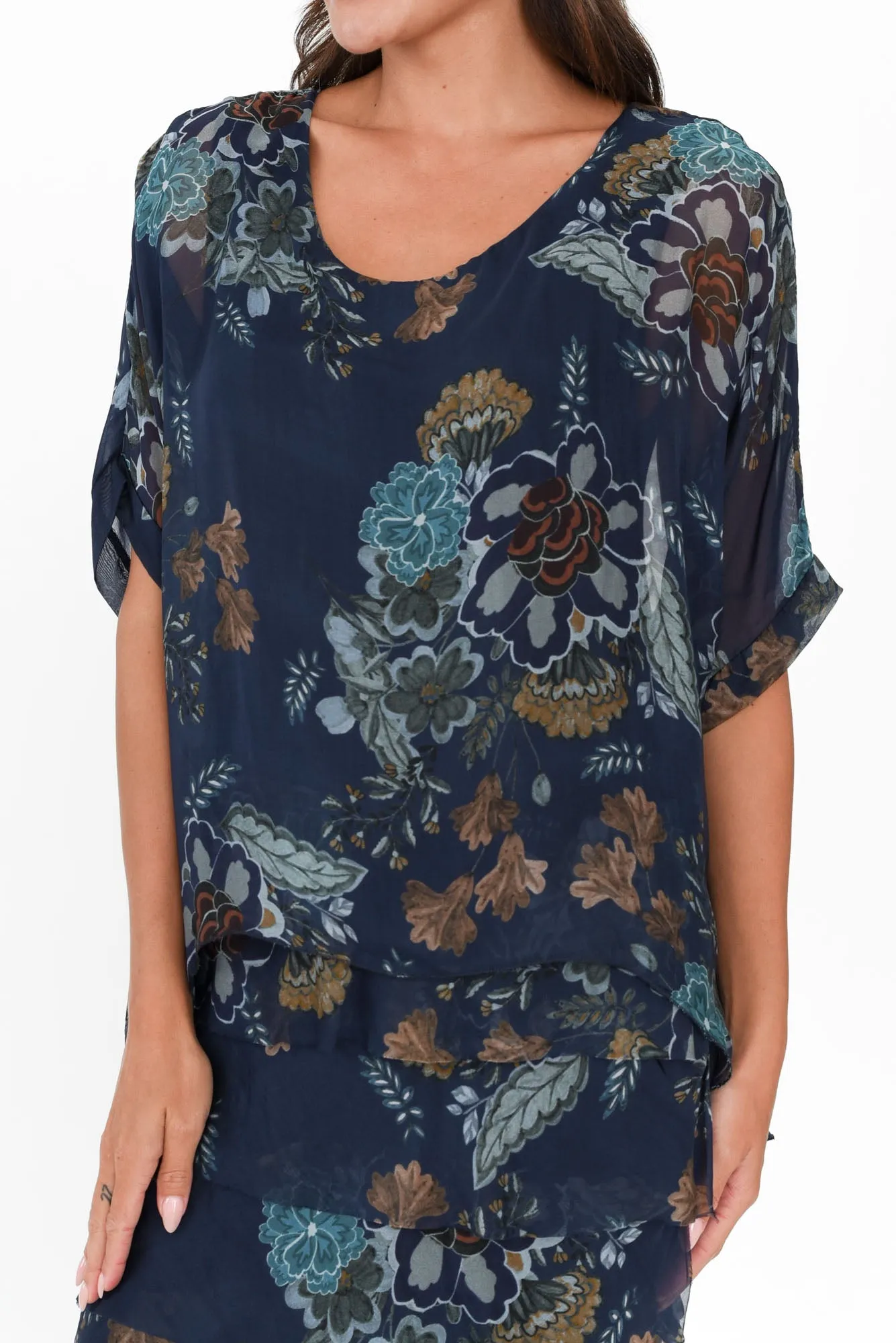 Katerina Navy Flower Silk Overlay Maxi Dress sold by Blue Bungalow product image thumbnail 3