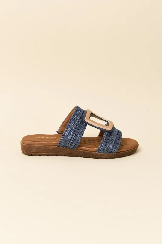 Kimberley Blue Raffia Buckle Slide sold by Blue Bungalow