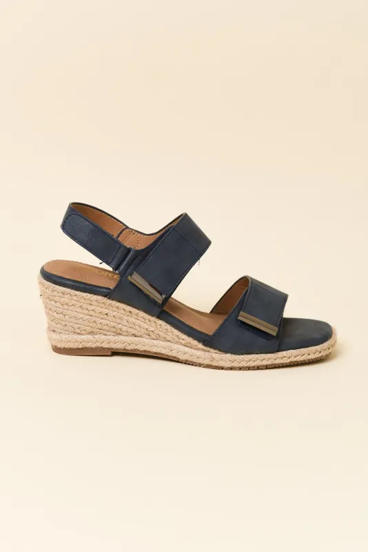 Teach Navy Espadrille Velcro Wedge sold by Blue Bungalow