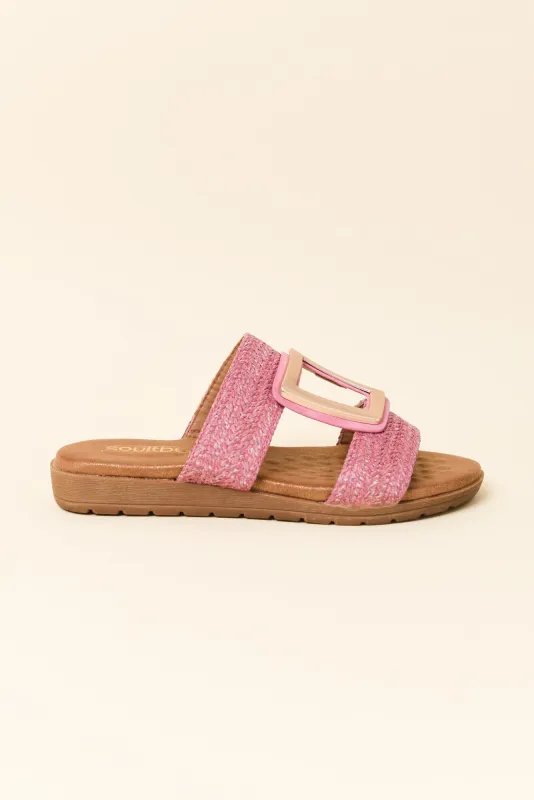 Kimberley Pink Raffia Buckle Slide sold by Blue Bungalow
