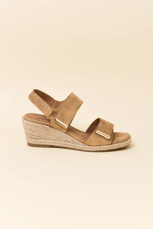 Teach Tan Espadrille Velcro Wedge sold by Blue Bungalow