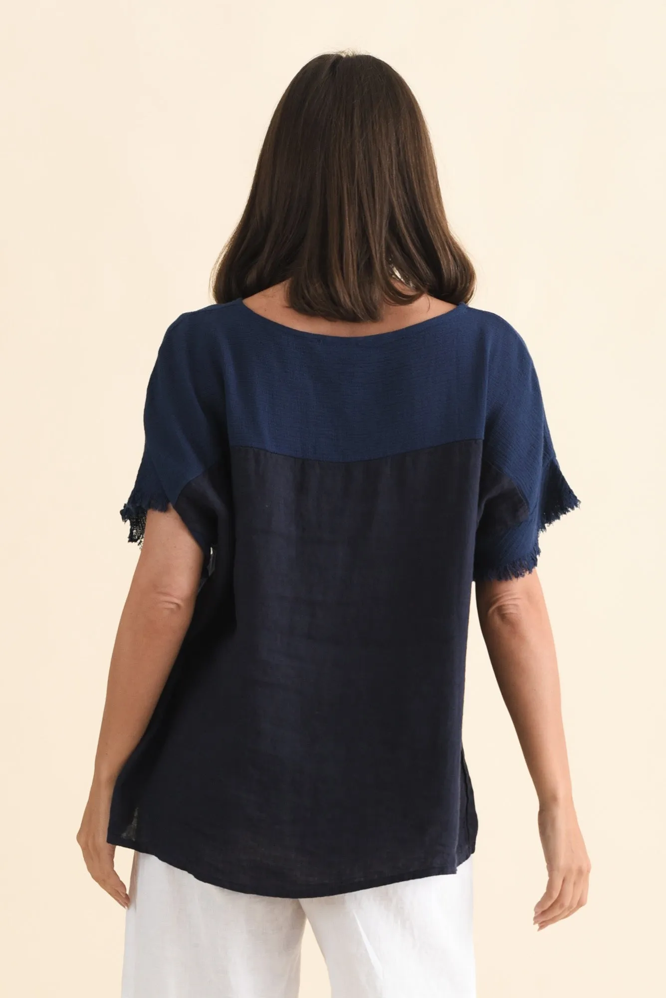 Remo Navy Linen Frayed Top sold by Blue Bungalow product image thumbnail 4