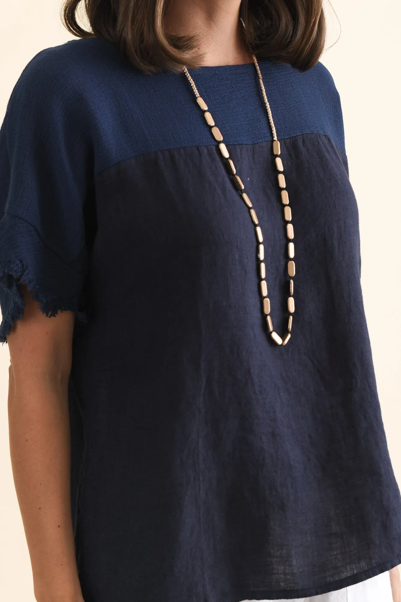 Remo Navy Linen Frayed Top sold by Blue Bungalow product image thumbnail 5