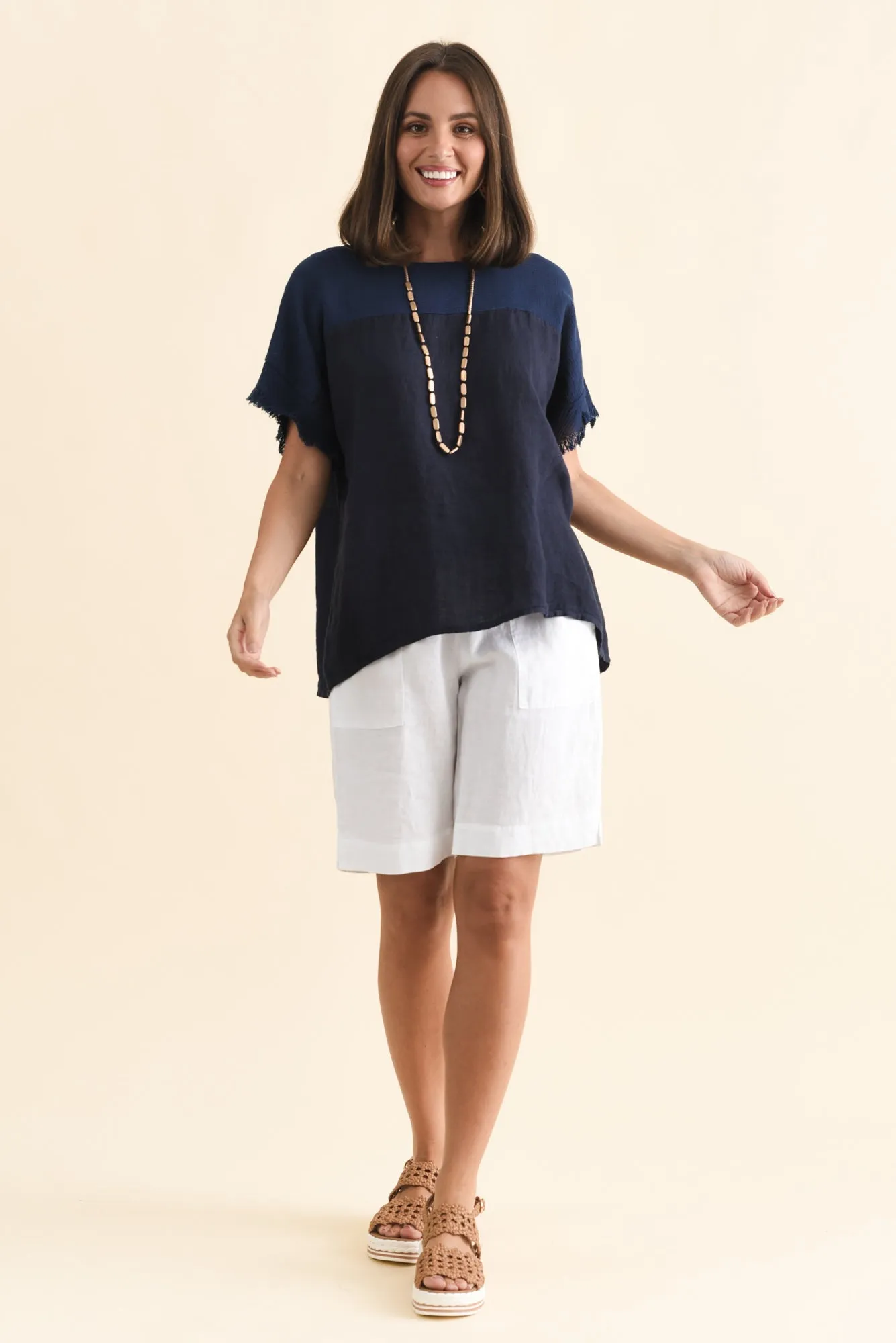 Remo Navy Linen Frayed Top sold by Blue Bungalow product image thumbnail 2