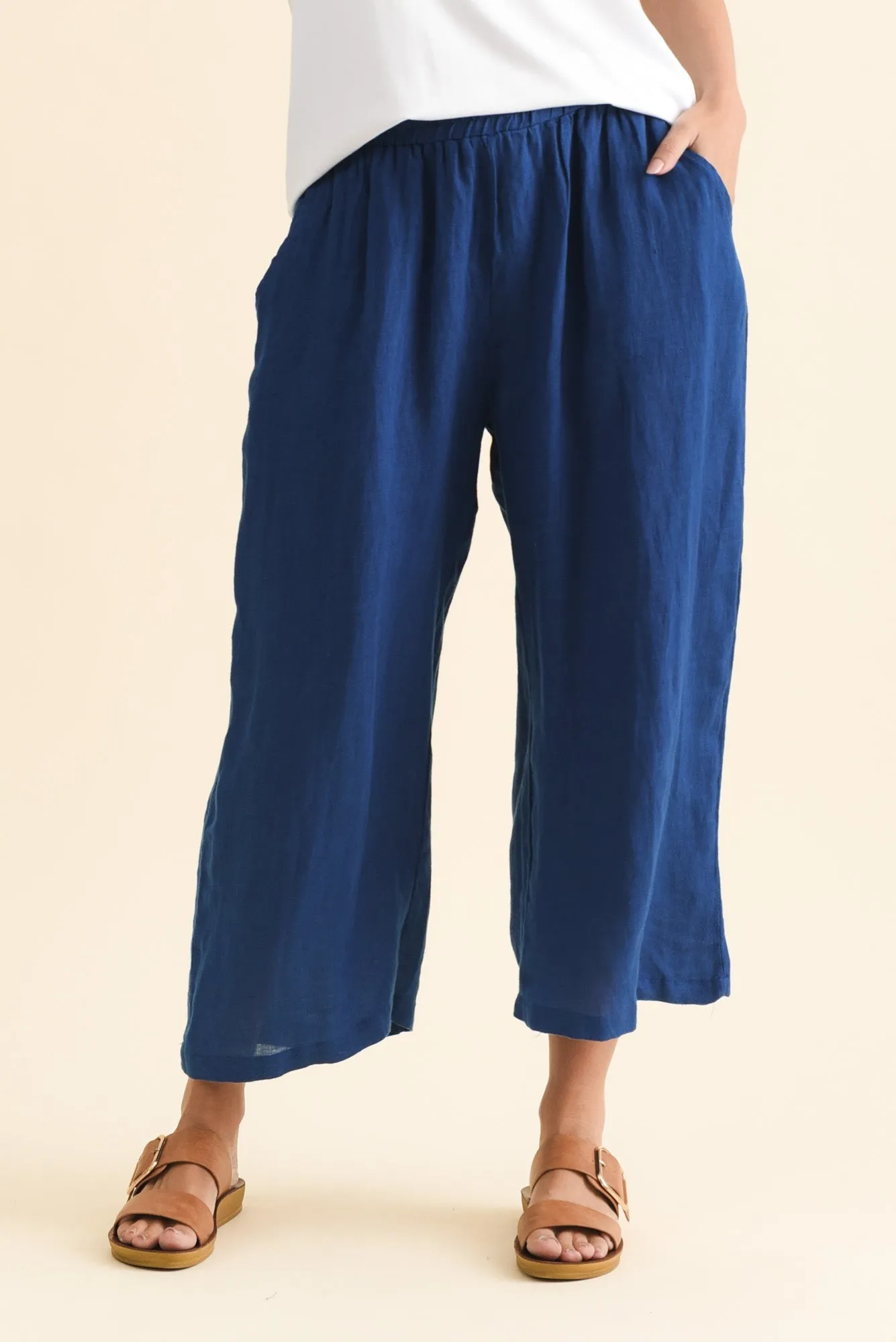 Olga Cobalt Linen Wide Leg Pants sold by Blue Bungalow