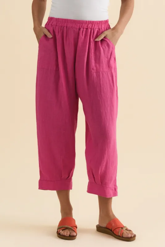 Elide Hot Pink Linen Cropped Pants sold by Blue Bungalow
